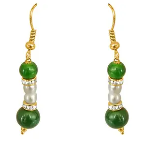 SURATDIAMOND Surat Diamonds Real Pearl & Green Stone Earrings for Women (SE204)