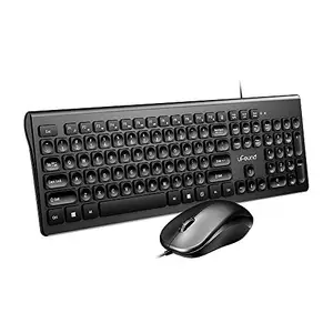 buzhi U-762 Mouse and Keyboard Combo 106-key Low Decibel Keys Keyboard + USB Wired Mouse Plug and Play Black