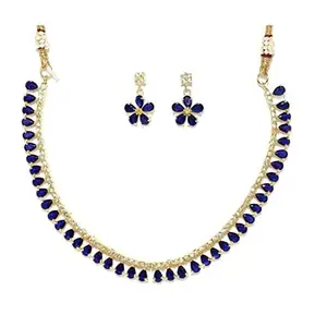 Amazon Brand - Anarva Women's Floral Crystal Necklace Set, Blue