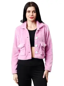 NUEVOSDAMAS Women Solid Lavender Faux Fur Jacket