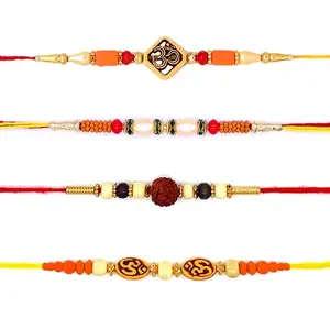 INDIAN ART AND CRAFTS Set of 4 PC Rakhi for Brother/Stylish Rakhi Bracelets Handmade Assorted Rakhi/Family Combo Rakhi for Brother with Dora Thread Beads Rakhi for Rakshabandhan