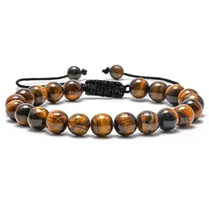 Wustifyz Wild Elegance Handcrafted Tiger Eye Original Trendy Bracelet for Men and Women | Natural Stone Beads Adjustable Elastic | Anxiety Bracelets, Stress Relief Gifts for Unisex