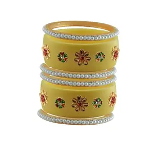 Vidhya Kangan Stone Stud Color Cream Acrylic Bangle | Over Size | Plus size |For Woman and girlsChura Bangles Set for Wedding and Party (sku-ban25655)
