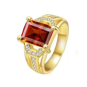 SIDHGEMS Gomed Ring 8.25 Ratti Gold Plated Natural and Certified Hessonite Garnet (Gomed) Astrological Gemstone Adjustable for Men and Women