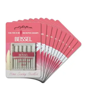 Beissel Microtex/Sharp Needle | Size (60 to 90) Manufactured with German Technology | Suitable for All Home Sewing Machines (5 Needles per Card) (Size 90)