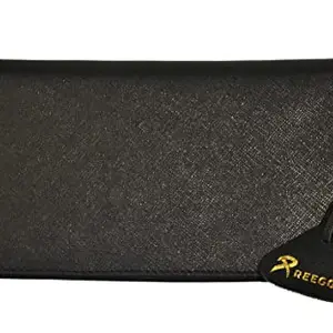 REEGGA Women's Solid Genuine Leather Wallet Purse (Black), 5 Slots, 8 Card Holders