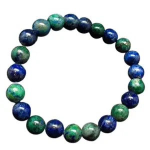 RRJEWELZ Natural Dioptase Chrysocolla Malachite Shattuckite 8mm Round Shape Smooth Cut Beads 7 Inch Stretchable Bracelet For Men & Women. Unisex Bracelet For Healing, Meditation & Luck|STBR_RR_11160_7.0