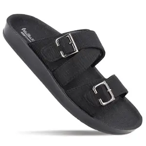 WALKAROO Men's Stylish Slip-On Sandals with Cushioned Insole & Adjustable Buckle Straps - WGR53045 Black
