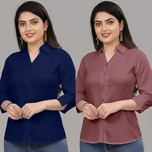 Formal Cotton Blend Shirt for Women with 3/4 Sleeve for Casual Wear Combo of 2