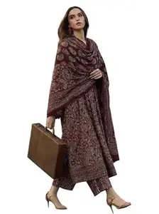 ANNI Designer Women Printed A-Line Kurta Palazzo Dupatta Set | Viscose Blend Ethnic Outfit | Flared Kurti with Bottom Wear