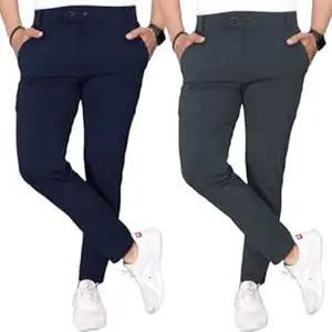 Men’s Slim Fit Lycra Casual Trousers Combo Pack of 2 | Stretchable Formal Pants for Men | Mid Rise Smart Office & Casual Wear Ankle Length Trouser