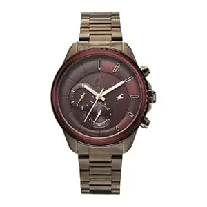 Fastrack Wild Chameleons Back Inspired Bezel with Maroon Dial IP TCE Stainless Steel Strap Watch for Men - 3337KM02