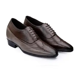 YUVRATO BAXI Men's 9 CM Hidden Height Increasing Faux Leather Material, Brown Casual Brogue Formal Laceup Oxford Shoe.- 5 UK
