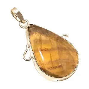 Multi Fluorite Gemstone Handmade Ethnic Silver Plated Jewelry Pendant 1.97"