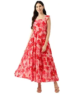 Deewa Georgette Casual Floral Printed Maxi Dress For Women (X-Large, Pink) - Dwd907-X