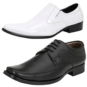 Vitoria Men's PU Formal/Party Shoes | 2 Shoes Combo with Free Belt | Stylish & Comfortable | Ideal for Office, Casual Outings, Parties (8887_VTR-401-Wht) (Multicolor)(Size: 7UK)