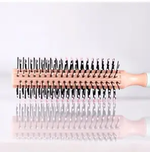 Round Hair Brush for Styling, Pink Handle, Double Row Bristles