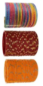 Precious Beauty Jewellery for Women Glass Bangles Set for Women and Girls (MULTI HRED HALDI, 2.6 INCHES)