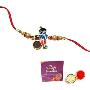 Cute Cartoon Character Rakhi with Greeting Card and Roli Chawal, Traditional Raksha Bandhan Gift Set Krishna