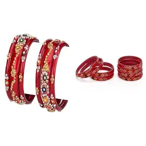 Somil Combo Bangle Set For Women | Traditional Daily Bangles | Perfect For Parties & Functions, Pack Of 14, Red, Red -D436