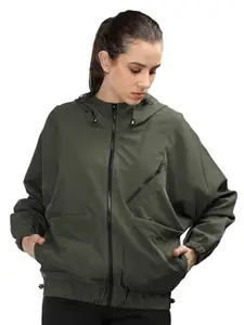 CHKOKKO Women Standard Length Polyester Winter Sports Zipper Stylish Jacket Olive XL