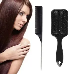 ZAUKY Combo of PADDLE Hair Brush and PROFISSIONAL TAIL COMB (COMBO PACK)(MULTICOLOR)
