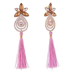 ACCESSHER Pretty Pastel Pink And Brown Tassle Party Earrings For Women