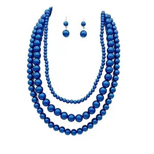 Three Layer Blue Onyx Stone Beads Necklace for Women and Girls