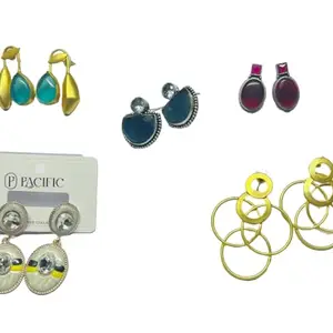 Multicolor etrhnic stone Set of 5 Wine Color Stones Beads Clustered Traditional Drop Earrings For Women