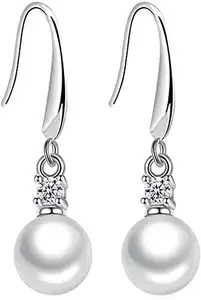 Shining Diva Fashion Stylish Crystal Pearl Dangler Earrings for Women (White) (11217er)