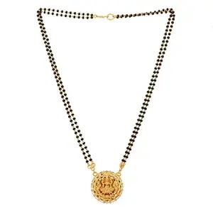 Radha's Creations Copper And Brass Traditional Black Beads Double Chain Style Round Laxmi Pendant SHORT Mangalsutra For Women | Fashion Jewellery For Women | Mangalsutra And Tanmaniya No.1076