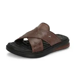 HITZ Men's Tan Leather Open Toe Casual Slippers