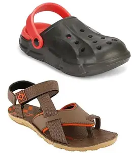 Liboni Men's Lightweight Black Red Clogs & Brown Casual Sandals Combo Pack of -2 (9)
