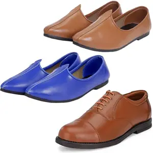 Vitoria Lace Up Shoes for Men | Shoes for Men with PU Sole | Comfortable & Lightweight |Durable & Trendy Design | Color : Tan-Blue-Tan | Size : 6, FP_BGPlcTan_3001BluTan_6