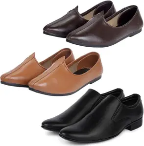 Vitoria Slip On Shoes for Men | Shoes for Men with PU Sole | Comfortable & Lightweight |Durable & Trendy Design | Color : Black-Brown-Tan | Size : 8, XTN_401BlkSilipon_JuttiBrwnTan_8