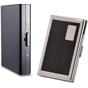 Stealodeal 6 Slot Black Leather with 8 Slot Black RFID Blocking (Unisex) Card Holder (Combo of 2)