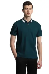 Dennis Lingo Men's Teal Cotton Polo Neck Tshirt, Regular Fit Half Sleeve (XL)