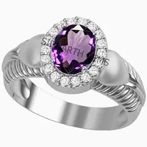 SIDHARTH GEMS 13.25 Ratti 12.00 Carat Amethyst Silver Plated Ring Katela Ring Original Certified Purple Natural Jamuniya Stone Ring Astrological February Birthstone Adjustable Ring Size 16-24