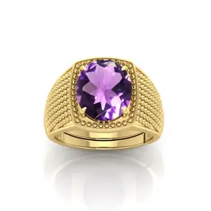 MBVGEMS 11.00 Ratti Certified AAA++ Quality Natural AMETHYST stone Ring Gold Plated for Men and Women's