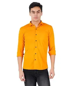 Generic ALVR Lycra Men's Casual Shirt Yellow