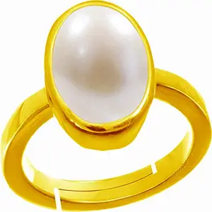 Anuj Sales 100% Lab - Certified Pearl 7.25 Ratti / 6.75 Carat Natural Pearl Gemstone Original Certified moti Adjustable panchhdhaatu/Ashtadhatu Gold Ring for Men and Women
