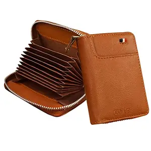 ABYS Genuine Leather RFID Protected Tan Card Holder Case for Men and Women