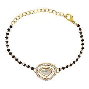 I Jewels Stylish Gold Plated Kundan Stone Adjustable Mangalsutra Lumba Bracelet For Bhabhi/Sister (R137W-L)