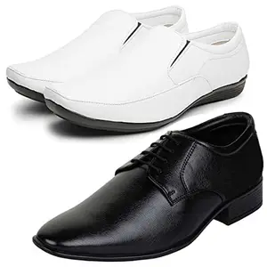 Vitoria Trendy Synthetic Leather Formal Shoes Combo for Men's and Boys(Black-White)(Laceup-Slipon)/Office Shoes/Suit Shoes/Dress Shoes/Party Shoes