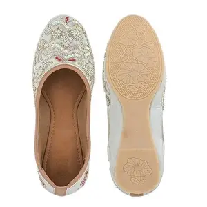 Women's Belly Ethnic Jaipuri Jutti for Girls Ladies Fashion White Color 6 UK