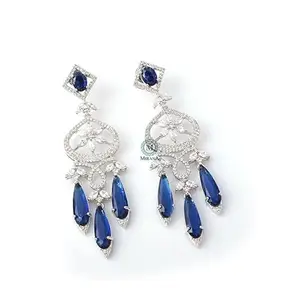 MIRANA Hanna Sapphire Blue CZ Designer Earrings