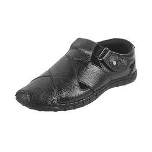 Mochi Men Black Fisherman Leather Sandal UK/8 EU/42 (18-233)