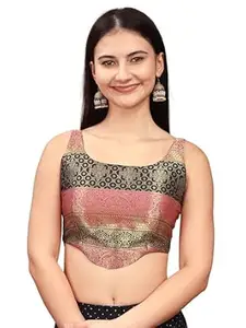 Womanista Multi Color Banarsi Jacquard Corset Shape Saree Blouse for Women with Tie up Dori at Back