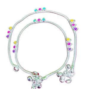 Anklet light weight German silver anklet tradetional desin with multi color doted anklet set of 2-9 Inch