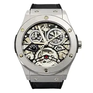 Big Bang Style Chronograph Wrist Watch for Men, Luxury Mens Silver Dial Timepiece with 3 Working Chronograph Subdials, Black Strap, Designer Analog Party Office Wear